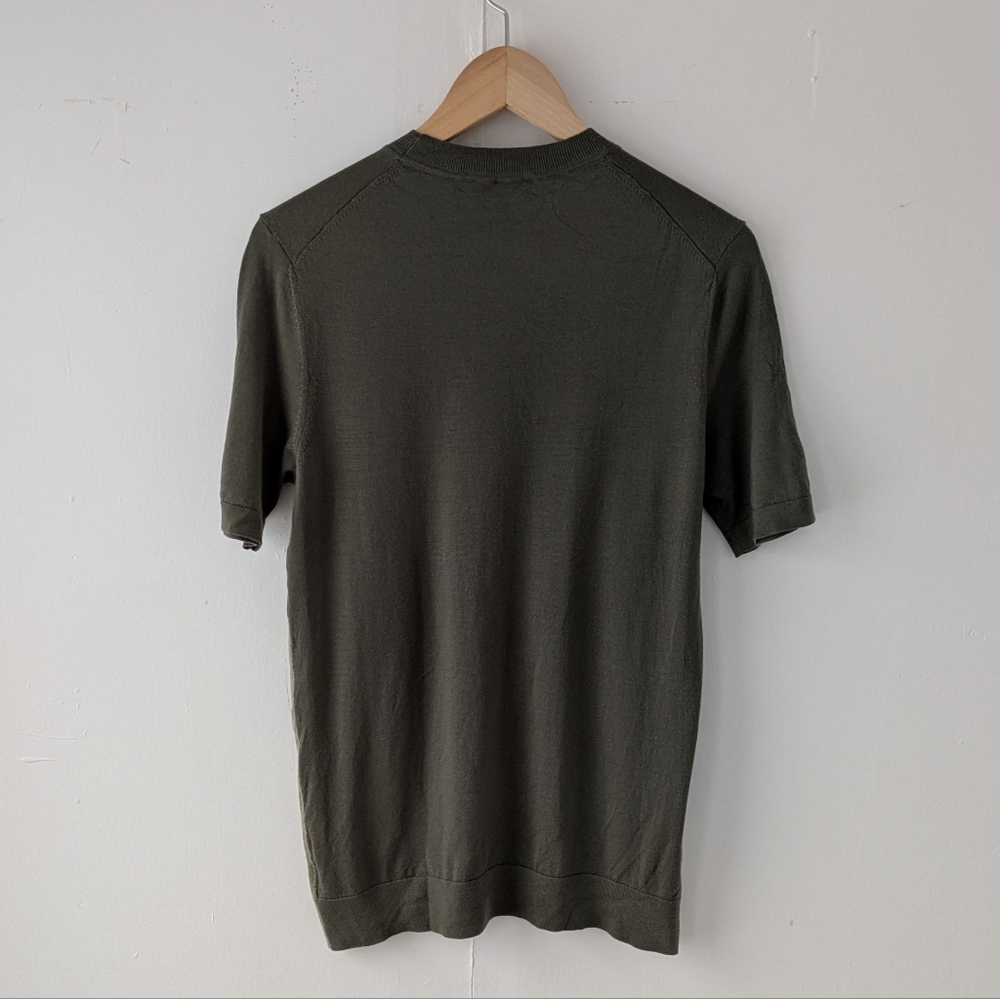 Theory Regal Wool Olive and Khaki Colorblock Short Sleeve Men's Shirt Size S - Picture 4 of 9